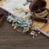 Micro Traders Wedding Bridal Hair Comb Flower Side Hair Clips Rhinestone Pearl Floral Headpiece Hair Tools Hair Accessories for Wedding Bridal Bridesmaid Green