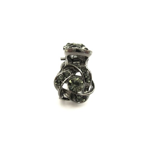 Generic Small tiny dark silver metal hair claw clip with gray crystals (Pattern: 1)