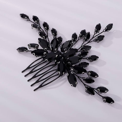 Kercisbeauty Black Rhinestones Beads Hair Comb Side Hair Pieces for Wedding Brides Bridesmaid Women Handmade Jewelry