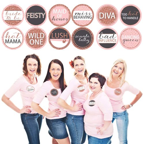 Bride Squad - Rose Gold Bridal Shower or Bachelorette Party Funny Name Tags - Party Badges Sticker Set of 12