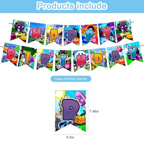 Blox Fruits Party Supplies,Blox Fruits Game Party Decorations Includes Banner, Cake Toppers, Balloon for Blox Game Party Decorations