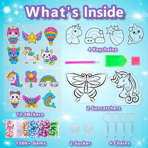 WAHFNG Gem Art, Diamond Art Kids Painting Kit -Make Your Own Stickers,Keychains & Suncatchers - Arts and Crafts for Girls and Boys Ages 6-12 - Best Gift Ideas for Age 6, 7, 8, 9, 10,11,12 Years Old