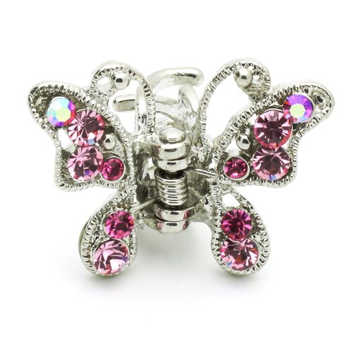 Small Decorative Hair Jaw Clips Vintage Butterfly Rhinestone Crystal Hair Claw Clips, Set of 2, Pink