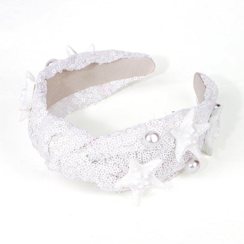 Jaciya Mermaid Birthday Party Decorations Sequin Pearl Headband for Women Sparkly White Headband for Girls Cute Knotted Starfish Head Band Fashion Hairband