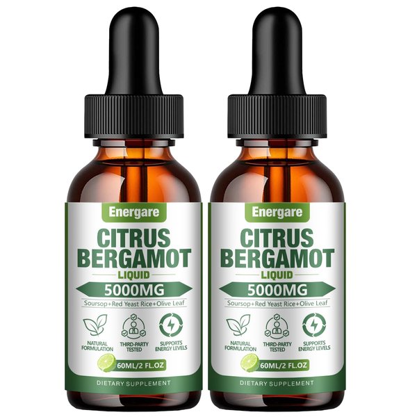 2 Packs Citrus Bergamot Liquid Drops, Bergamot Supplement For High Cholesterol - Soursop, Red Yeast Rice, Olive Leaf - All - Natural, Heart Immune Support & Antioxidant, Soursop Bitters Liquid，4 Fl Oz