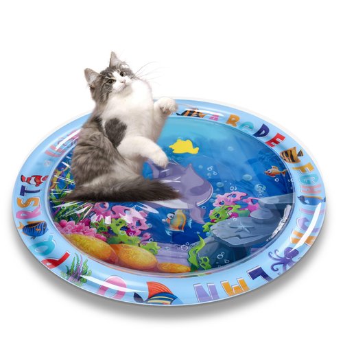 2PCS Cat Toy -CosBelle Ltd Water Mat for Cats, Upgraded Cat Water Mat -Thickened Water Mat for Cat Unbreakable Cat Water Mat with Fish, Interactive Cat Toys for Indoor Cats, Cat Water Sensory Play Mat