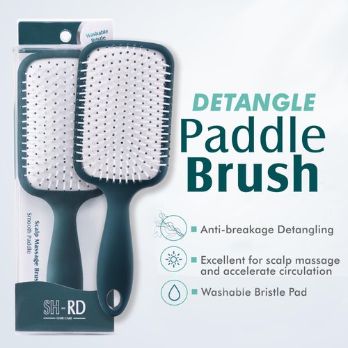 SH-RD Detangle Paddle Brush | Hairbrush w/Vented Air Cushion & Soft Bristles | Gentle Scalp Massager & Pain-Free Detangling | Ideal for Men, Women, All Hair Types