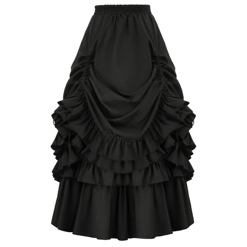 Belle Poque Women's Steampunk Victorian Cosplay Costume High Waisted Skirt Plus Size Bustle Skirt(Black,3XL)