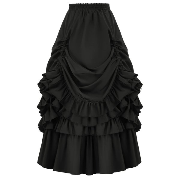 Belle Poque Women's Steampunk Victorian Cosplay Costume High Waisted Skirt Plus Size Bustle Skirt(Black,3XL)