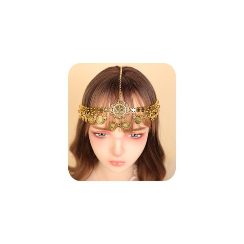 BERYUAN Gold Coins Rhinestone Pendant Headchain Vinatge Boho Coins Pendant Head Chain Gold Sequin Head Chain for Women for Party Wedding
