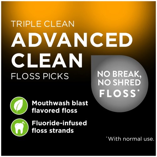 DenTek Triple Clean Advanced Clean Floss Picks, No Break & No Shred Floss, 75 Count, 3 Pack