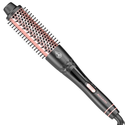 MOCEMTRY Thermal Curling Brush - 1.5" Heated Round Tourmaline Brush with Detachable PTC Head, Dual Voltage for Travel