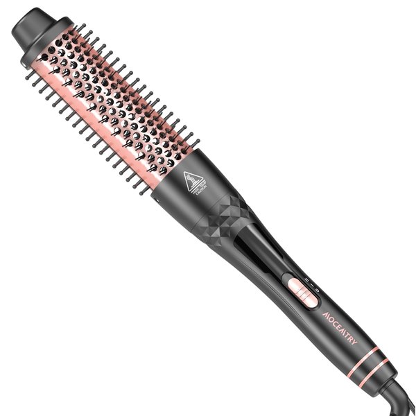 MOCEMTRY Thermal Curling Brush - 1.5" Heated Round Tourmaline Brush with Detachable PTC Head, Dual Voltage for Travel