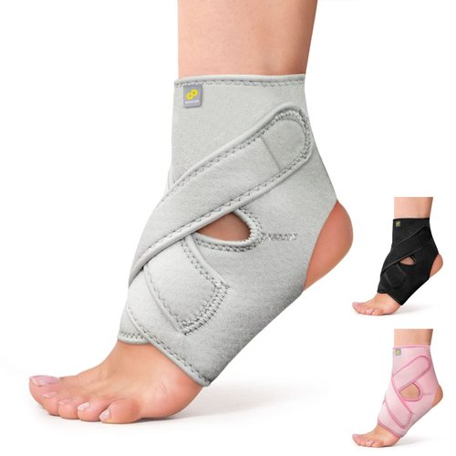Bracoo Ankle Support Brace For Men & Women, Adjustable Compression Sleeve Strap Wrap, Sprain, Arthritis, Pain Relief, Sports Injuries and Recovery, Breathable Neoprene Brace, FS10 (Gray, S/M)