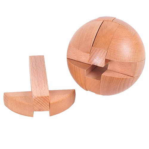 Wooden Brain Teasers Puzzle Handmade Big Wooden Puzzle Magic Ball Toy Intelligence IQ Games 3D Sphere Puzzles for Kids and Adults (Natural Wood)