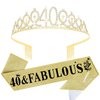 YARIEW Gold Crown + 40 & Fabulous Birthday Sash + Pearl Pin Set, 40th Birthday Decorations, 40th Birthday Gifts for Women, 40th Birthday Party Favor