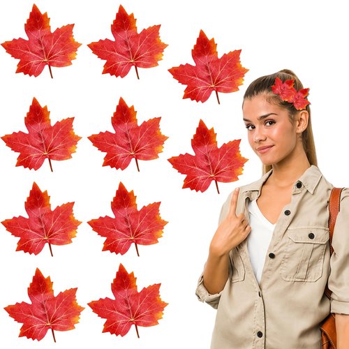 HIFANMM Maple Leaf Hair Clips, 10pcs Fall Hair Accessories for Women Girls, Orange Red Leaves Alligator Hair Barrettes Elegant Thanksgiving Hairpins for Bring You Closer to Autumn