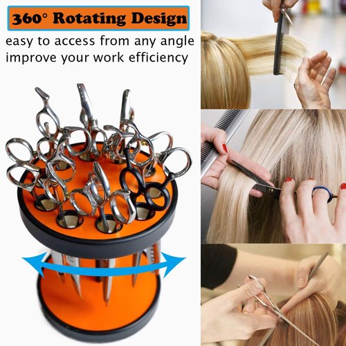 XDONEF Rotating Hair Scissors Holder, Wooden Barber Scissors Storage Holder Salon Shears Holder Hair Stylist Scissors Container Hairdressing Tools Organizer Black