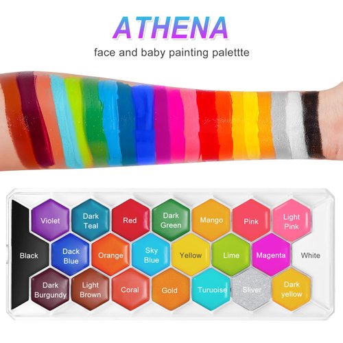 AOLIKOKO 22 Colors Face & Body Paint Palette Kit，Halloween Makeup Kit, face painting kit professional，with 10 Brushes+30 pcs Stickers，Ideal for Halloween Cosplay Party SFX Arty Stage Makeup(22-Colors)