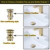 RANDOM Brushed Gold Sink Drain Stopper without Overflow Bathroom Pop Up Drain Faucet Assembly Stopper for Vessel Vanity Sink Solid Brass RD83001BG.
