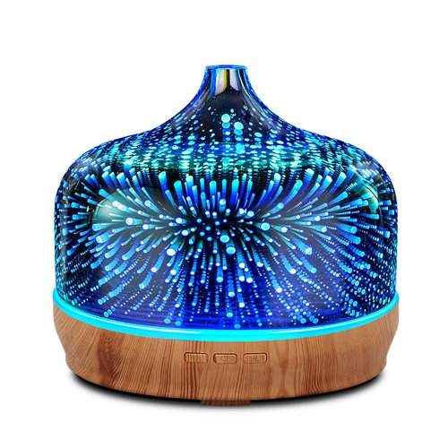 Porseme 500ml Essential Oil Diffuser 3D Glass Aromatherapy Ultrasonic Humidifier-Auto Shut-Off, Timer Setting, BPA Free for Home Hotel Yoga SPA Gift