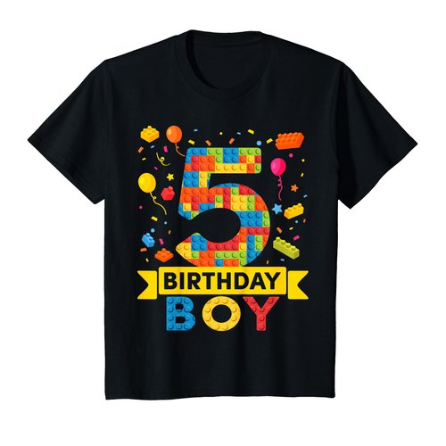 Kids 5 Year Old Building Blocks 5th Birthday Boy T-Shirt