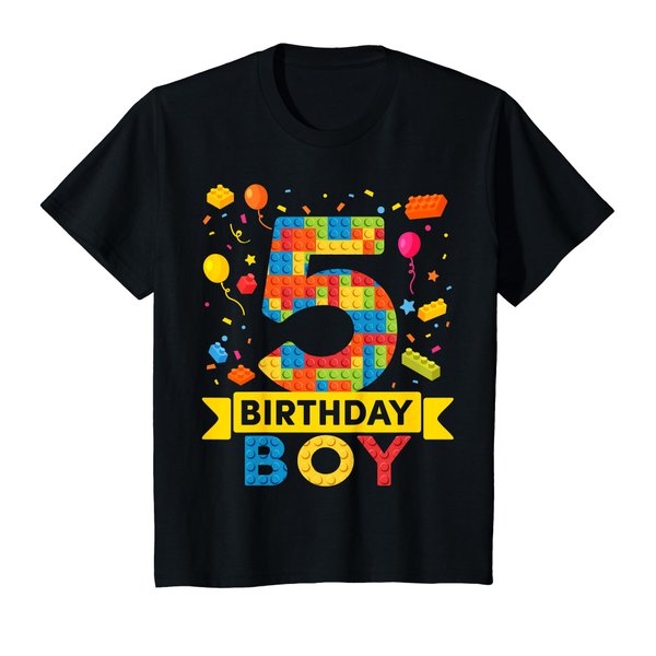 Kids 5 Year Old Building Blocks 5th Birthday Boy T-Shirt