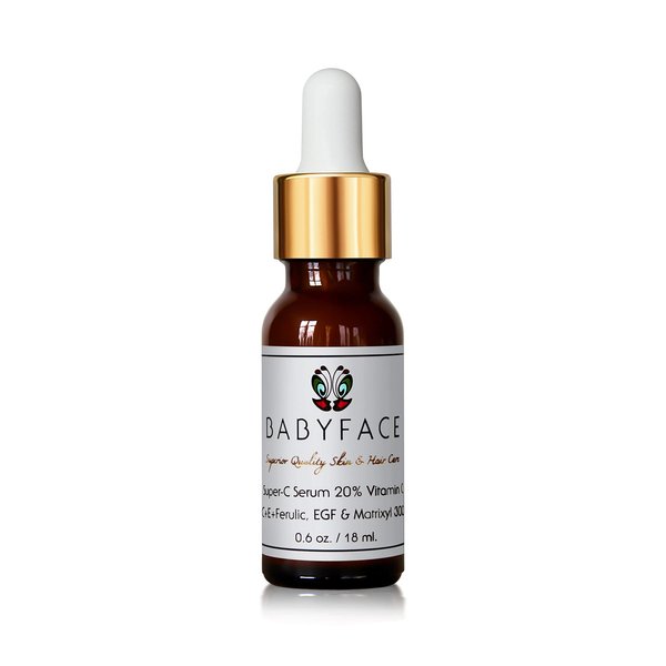Compare Ingredients! BABYFACE Super-C Micro-encapsulated 20% Vitamin C Serum + Ferulic Acid + Vit E + EGF + Matrixyl 3000 + Peptides + Amino Acids & Resveratrol. 0.6 oz.