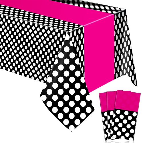 Irenare 3 Pcs Mouse Birthday Party Supplies Christmas Tablecloth Mouse Theme Baby Shower Decorations Plastic Table Cover Polka Dot Tablecloth Lady Bug Party Decorations, 54 x 108 Inch(Rose)