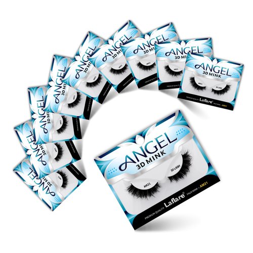 Laflare Laflare® 3D MINK ANGEL Eyelashes,10 Single Packs Luxury Synthetic False Eyelashes,16mm Dramatic Look Maximum Volume. Flare shape, Reusable Faux Lashes (AM21X10P, 10, Count)