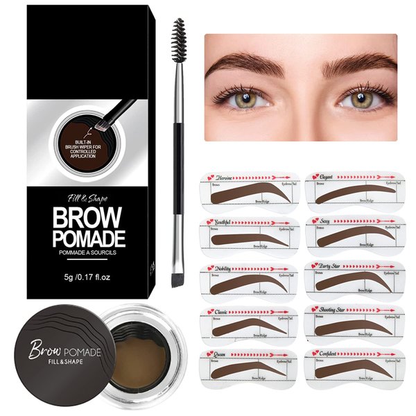 Eyebrow Stamp Stencil Kit Eyebrow Pomade Waterproof Eye Brow Stamping Kit Brow Stamp Trio Kit 10 Eyebrow Stencils With Dual Ended Brow Brush Perfect Natural Brow Pomade Eyebrow Kit Light Brown