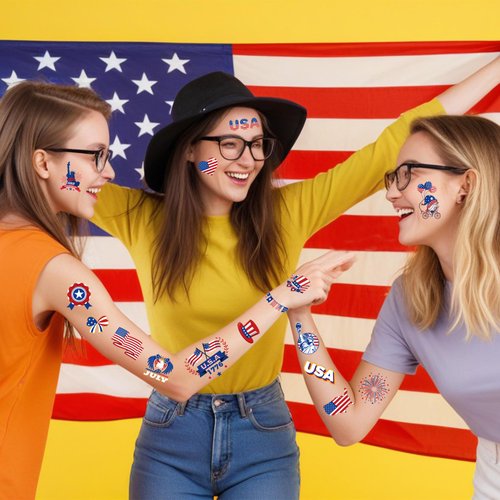 4th of July Temporary Tattoos 84 Styles American Flag Decorations Tattoos Independence Day Temporary Tattoo for USA Patriotic Red White and Blue Party Supplies