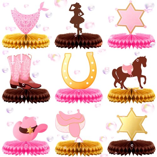 9 Pieces Cowgirl Decorations Cowgirl Themed Honeycomb Table Decor Paper Cowgirl Honeycomb Centerp...