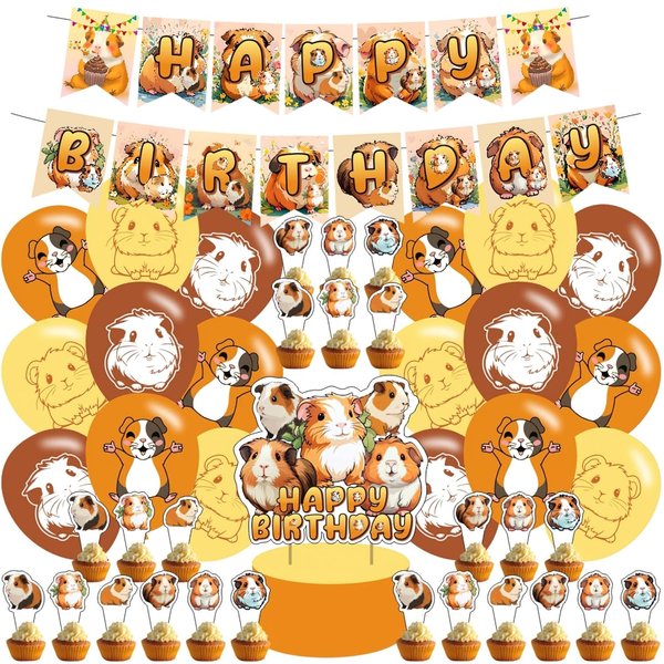 Guinea Pig Party Decorations,Hamster Birthday Party Supplies For Guinea Pig Party Supplies Includes Banner - Cake Topper - 12 Cupcake Toppers - 18 Balloons