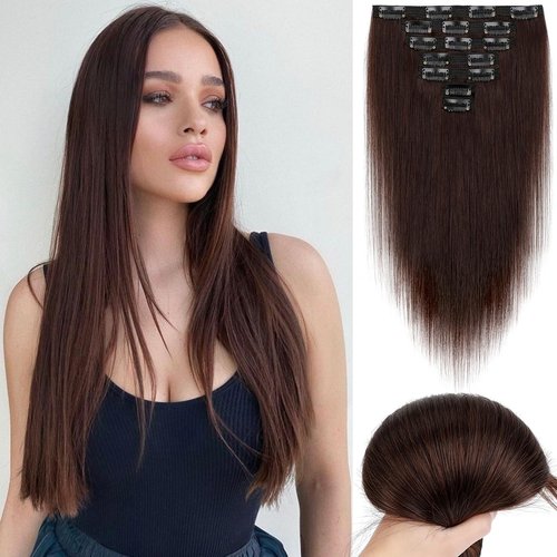 Yekartary Clip in Hair Extensions Real Human Hair 100% Remy Hair 18inch 7PCS Straight Hairpieces ...