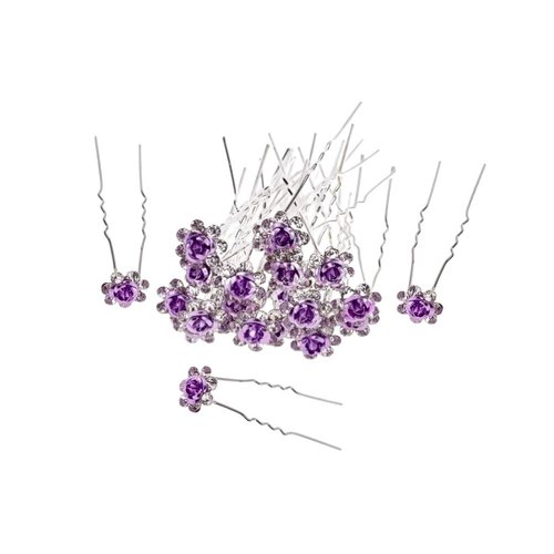 20 Pack Bridal Rose Flower Crystal Hair Pins for Wedding U-Shape Hair Clips Hairpins for Bride Women Hair Accessories Jewelry Barrettes Headwear（Purple）