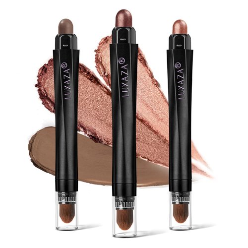 LUXAZA 3PCS Eyeshadow Stick,Shimmer Red And Matte Brown Cream Eyeshadow Pencil Crayon with Crease-proof Formula,Waterproof & Long Lasting Eye Shadow Sticks Set