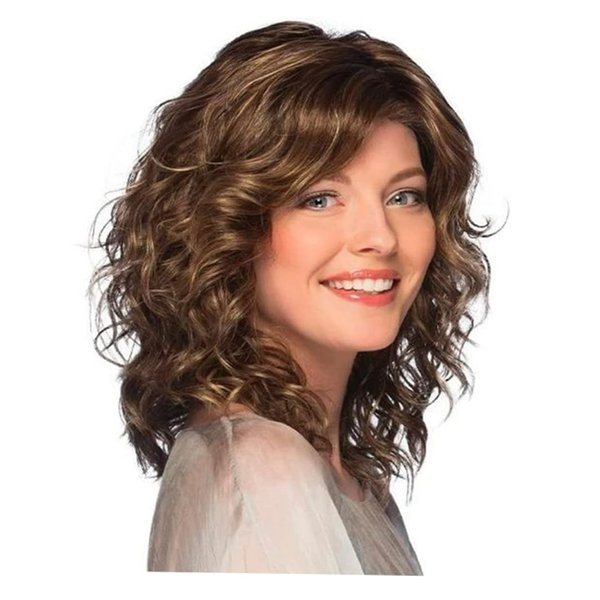 OYSRONG New 13.78'' Elegant Women Short Brown Layered Wavy Heat Resistant Fibre Hair Wig