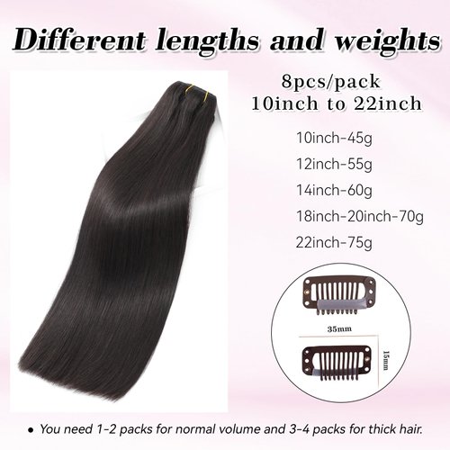 Straight Human Hair Clip In Hair Extensions 75g/pack Natural Black Clip In Extensions 8pcs Human Hair Clip-In Hair Extensions Double Weft Clips In Human Hair Extensions 22inch