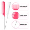 2Pcs Retractable Rat Tail Comb for Parting,Protable Fine Tooth Teasing Comb for Styling,Long Steel Pin Rat Tail Comb for Women Girls Hair Styling(Pink+White)