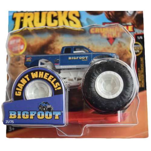 Hot Wheels Monster Trucks 1:64 Scale Bigfoot 21/75 Crushable car, Blue with White roll cage
