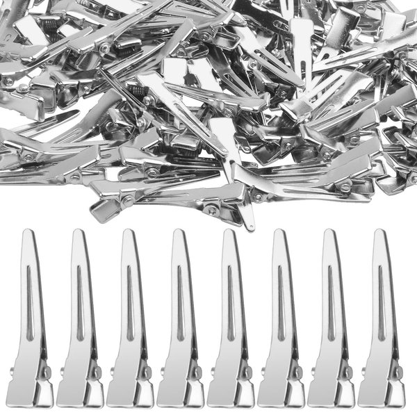 100pcs 3.5cm Silver Single Prong Clips Duckbill Clips Setting Section Hair Pins for Hair Extensions Styling Crafting