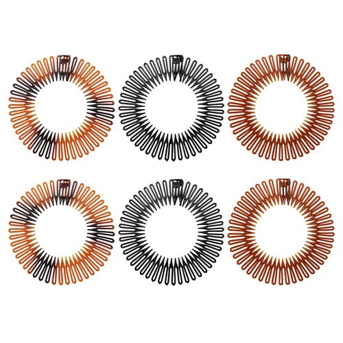 PENTA ANGEL Stretch Hair Combs 6Pcs Flexible Plastic Full Circular Circle Comb Headband Hair Wrap Holder Hairband for Women (Classic Style)