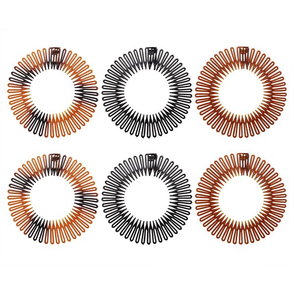 PENTA ANGEL Stretch Hair Combs 6Pcs Flexible Plastic Full Circular Circle Comb Headband Hair Wrap Holder Hairband for Women (Classic Style)
