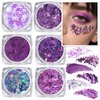Teenitor Body Glitter Gel, Purple Face Glitter Set, 6 Shapes Face and Body Glitter, Hair Glitter Gel, Purple Makeup Glitters Gel for Face, Body, Hair, Glitter for Halloween Makeup