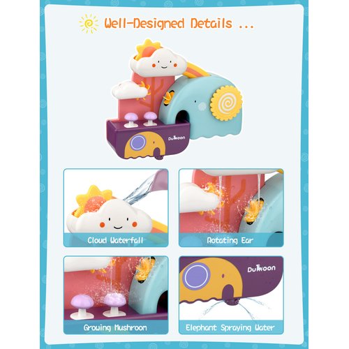 TI-TOO Baby Bath Toys, Fun Simple Physics Educational Bathtub Water Toy, Bath Time Fun Splash Toys for 1, 2, 3+ Year Old Boys Girls Toddlers, Safe Colorful Skin Friendly Waterwheel Bathing Toy