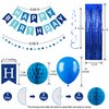 Blue Happy Birthday Party Decorations for Men Boys, Pre-Strung Happy Birthday Sign Banner, Blue Balloons, Fringe Curtain, Tissue Paper Pom Poms, Star Garland, Hanging Swirls for Birthday Party