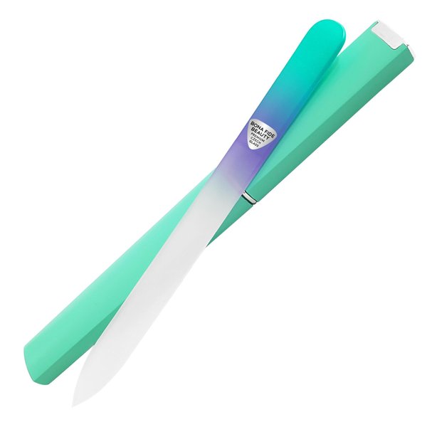 Bona Fide Beauty Czech Glass Nail File with Case, Pastel Green Violet Crystal Nail File for Natural Nails