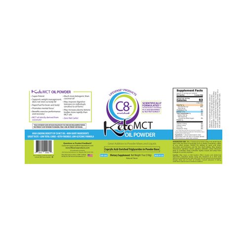 LifeSense C8 enriched MCT Oil Powder Unflavored Sourced from Coconut Oil, Keto Friendly - developed by PhD Nutrition in USA