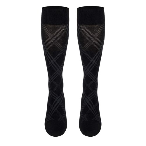 TOUCH Compression Socks for Women, 15-20 mmHg, Argyle, Cotton, 1 Pair, Black, Medium
